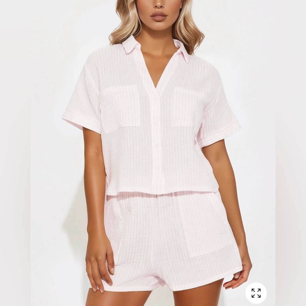 NWT Fashion Nova Pink Striped Short Set